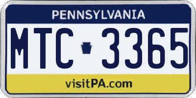 PA license plate MTC3365