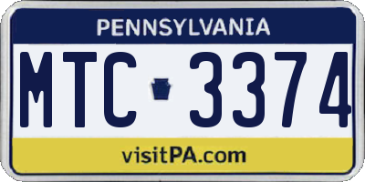 PA license plate MTC3374