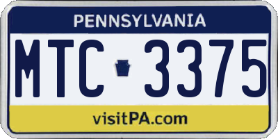 PA license plate MTC3375