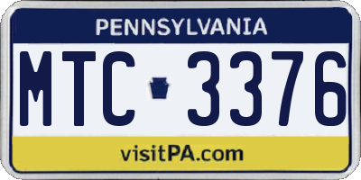 PA license plate MTC3376