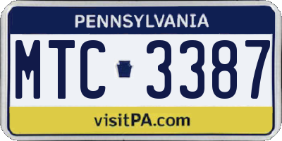 PA license plate MTC3387