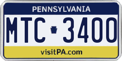 PA license plate MTC3400