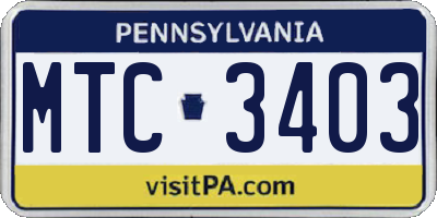 PA license plate MTC3403