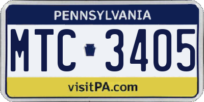 PA license plate MTC3405