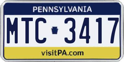 PA license plate MTC3417