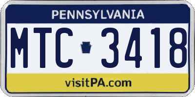 PA license plate MTC3418