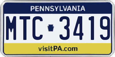 PA license plate MTC3419