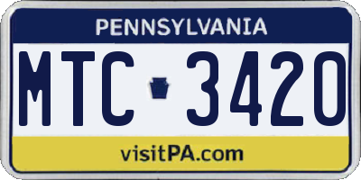 PA license plate MTC3420