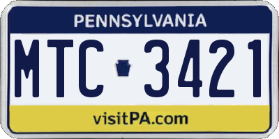 PA license plate MTC3421