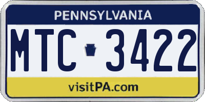 PA license plate MTC3422