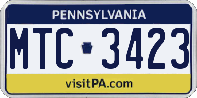 PA license plate MTC3423