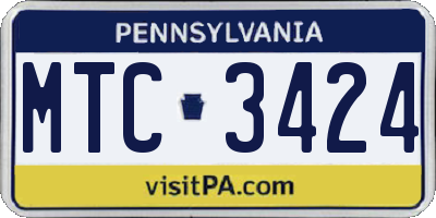 PA license plate MTC3424