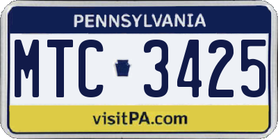 PA license plate MTC3425
