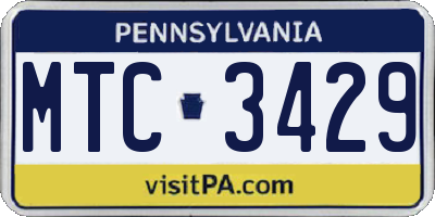 PA license plate MTC3429