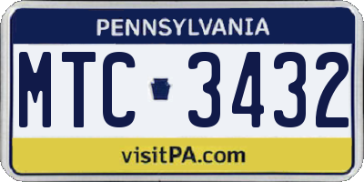 PA license plate MTC3432