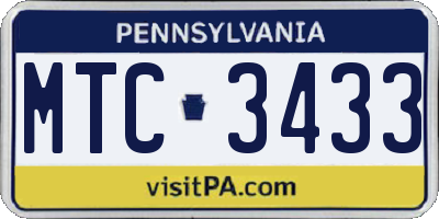 PA license plate MTC3433