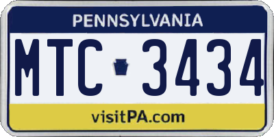 PA license plate MTC3434