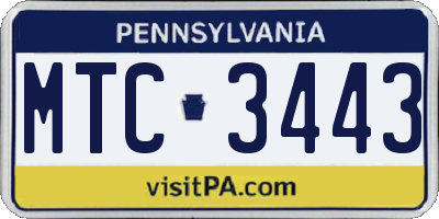 PA license plate MTC3443