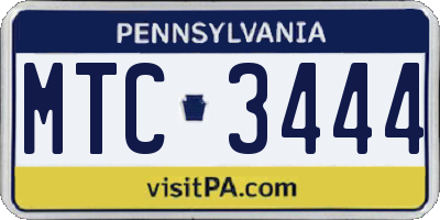 PA license plate MTC3444