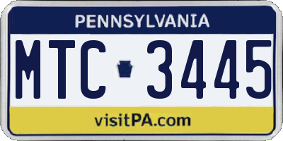 PA license plate MTC3445