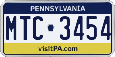 PA license plate MTC3454
