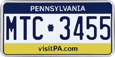 PA license plate MTC3455