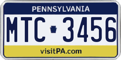 PA license plate MTC3456