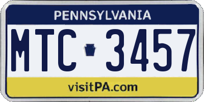 PA license plate MTC3457