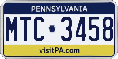 PA license plate MTC3458