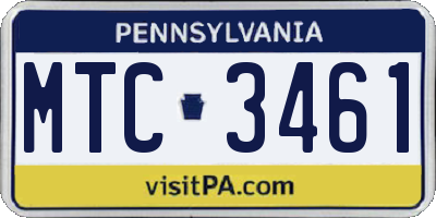 PA license plate MTC3461