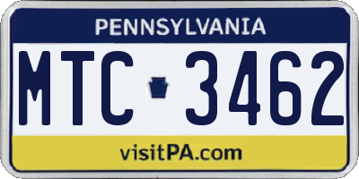 PA license plate MTC3462