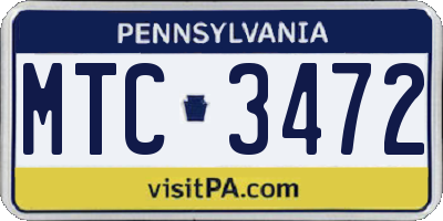 PA license plate MTC3472