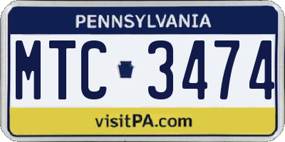PA license plate MTC3474