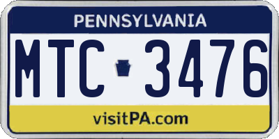 PA license plate MTC3476