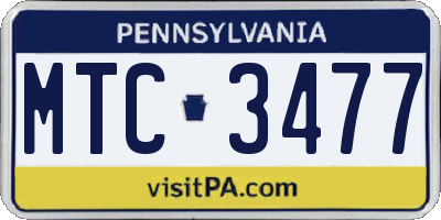 PA license plate MTC3477