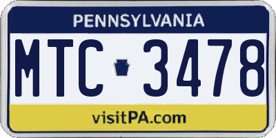PA license plate MTC3478