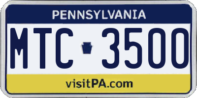 PA license plate MTC3500