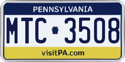 PA license plate MTC3508