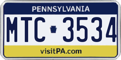 PA license plate MTC3534