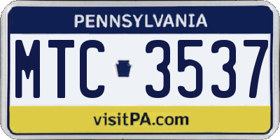 PA license plate MTC3537