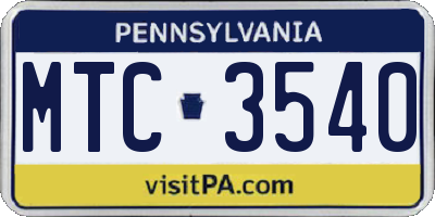 PA license plate MTC3540