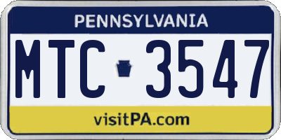 PA license plate MTC3547