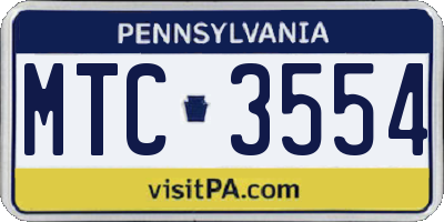 PA license plate MTC3554