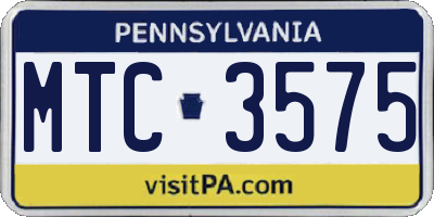 PA license plate MTC3575