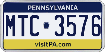 PA license plate MTC3576
