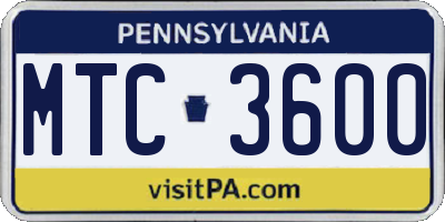 PA license plate MTC3600