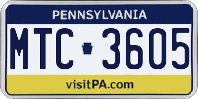 PA license plate MTC3605