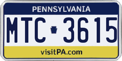 PA license plate MTC3615