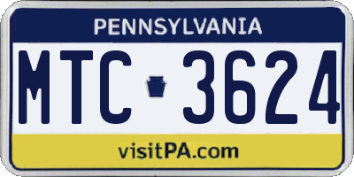 PA license plate MTC3624