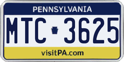 PA license plate MTC3625